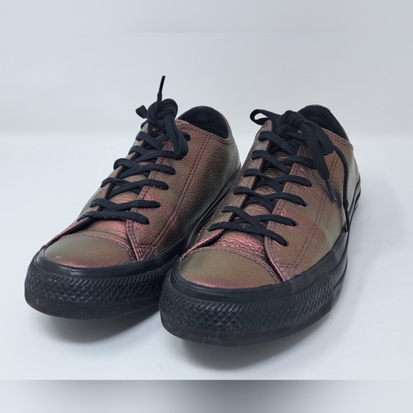 Converse Low Top Sneakers Purple Shiny Metallic Leather Lace Up 7.5 US / 5 UK - Picture 2 of 16
